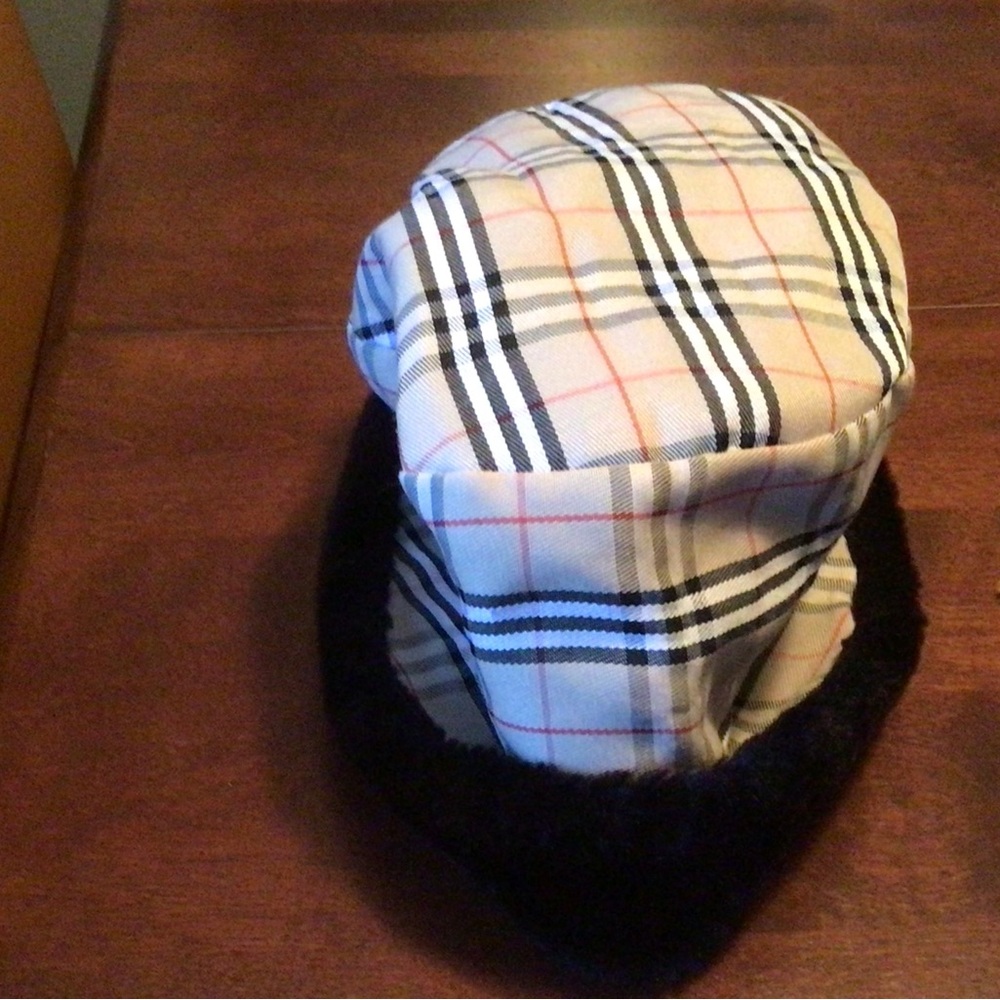 Plaid  hat  with Black Fur Trim